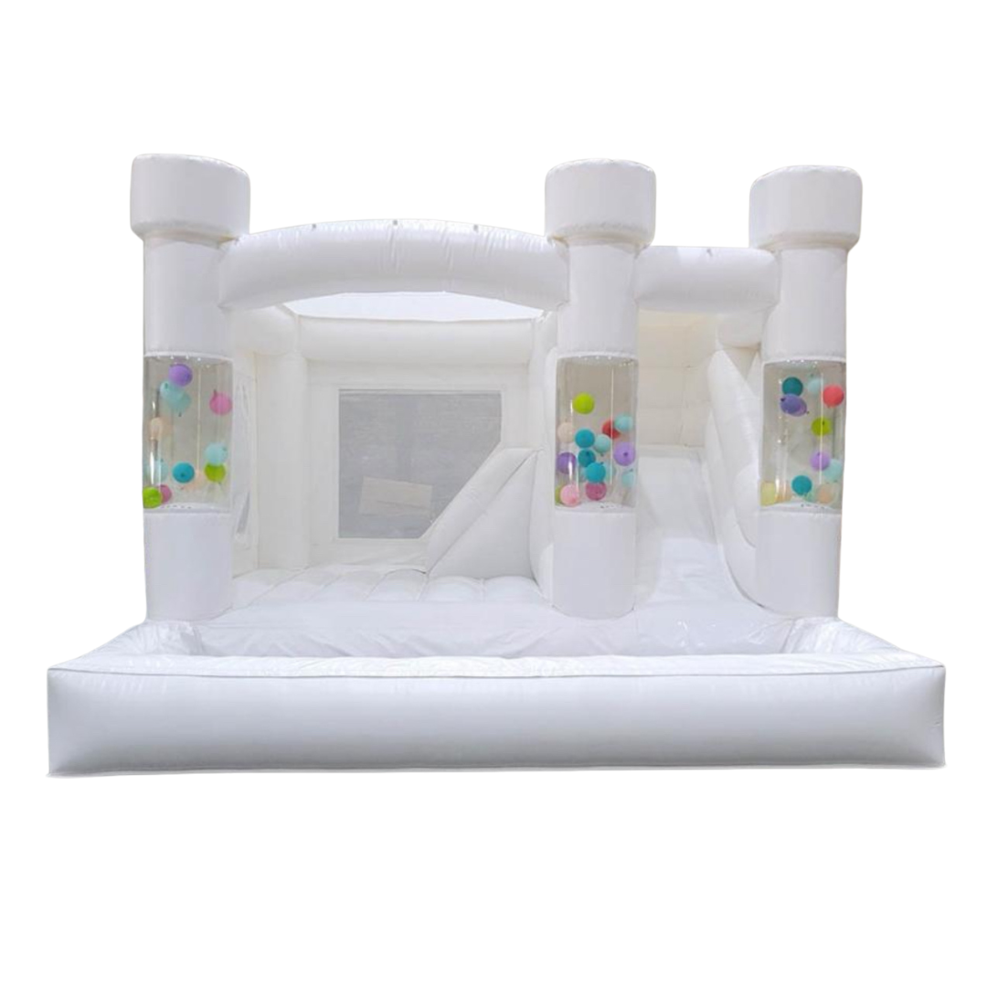 White Jumping Castle + Slide + Ballpit/Pool – 4m x 4m