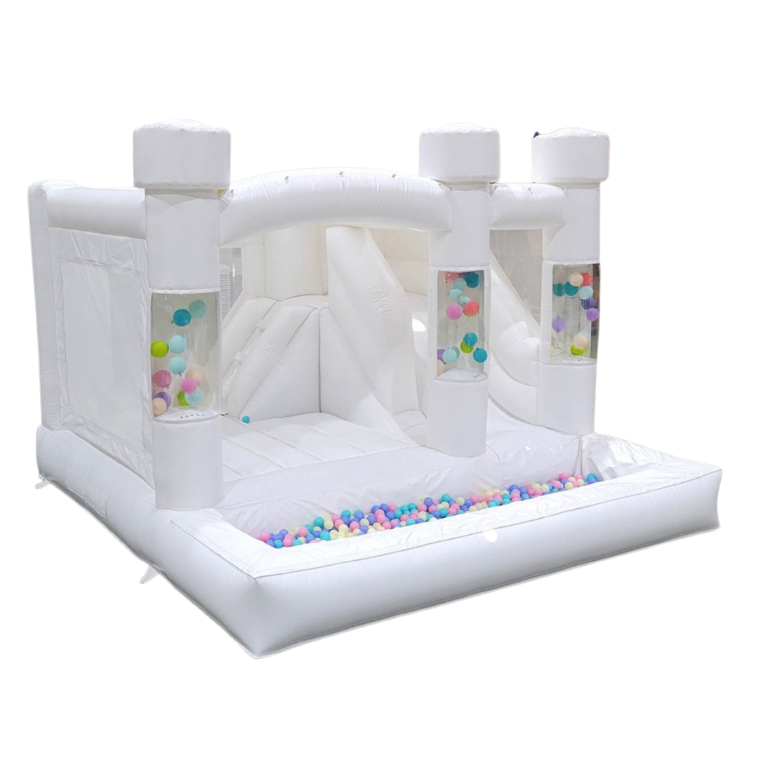White Jumping Castle + Slide & Ballpit – 4m x 4m