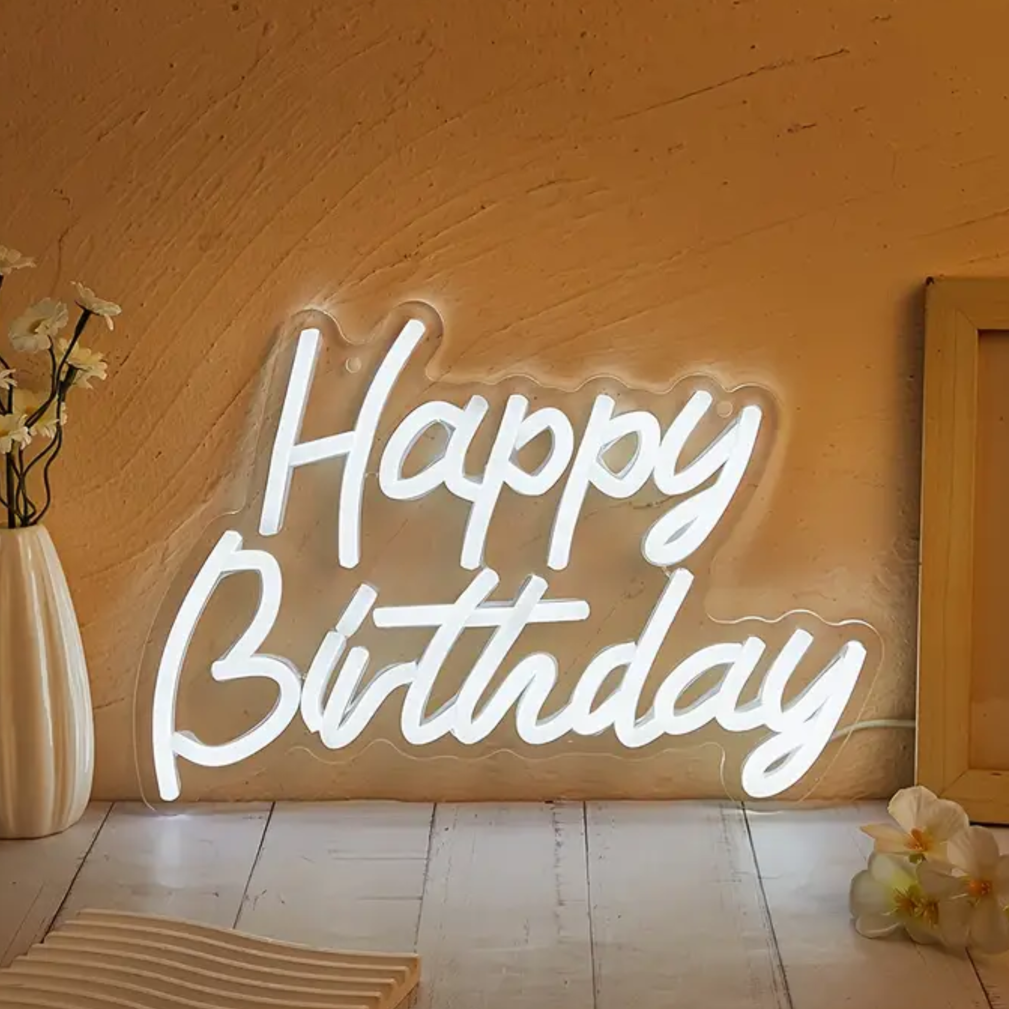 40cm Warm White Neon Sign - "Happy Birthday"