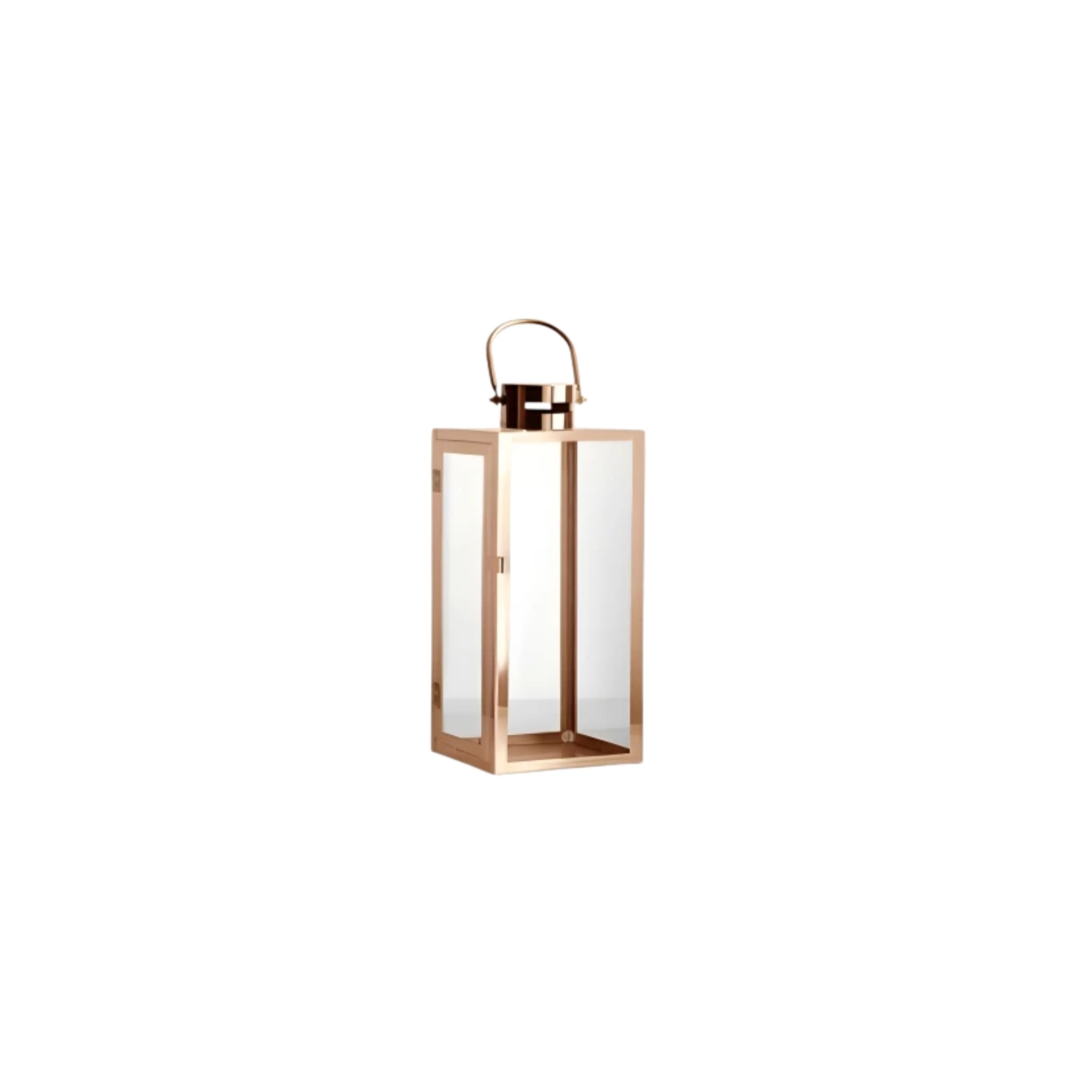 Small Square Decorative Metal Hanging Lantern - Rose Gold