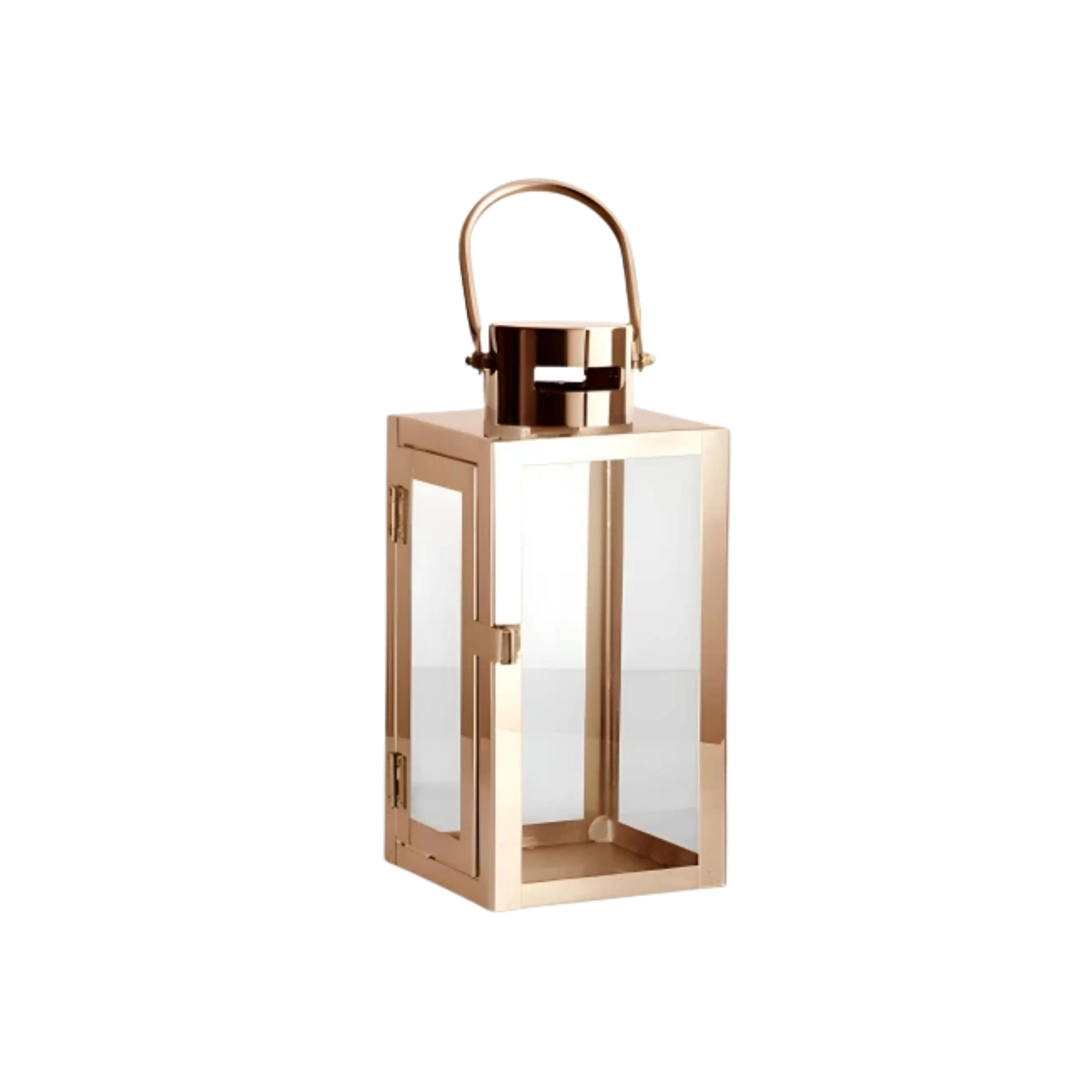 Medium Square Decorative Metal Hanging Lantern - Rose Gold