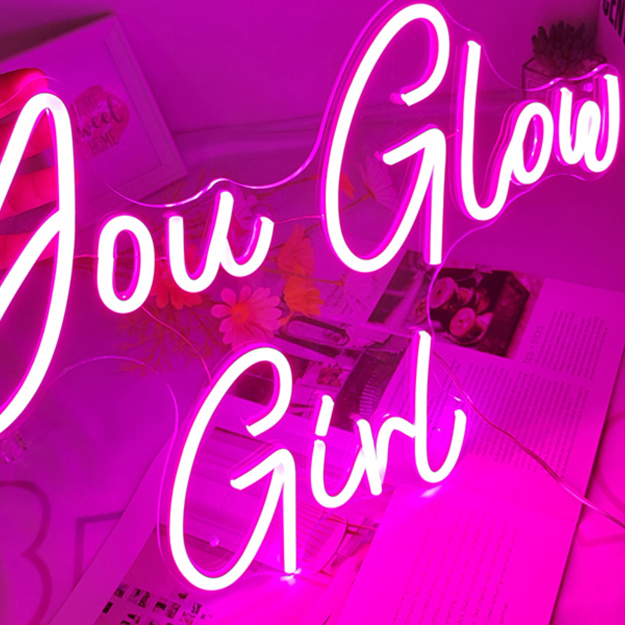 40cm Pink Neon Sign - "You glow girl"