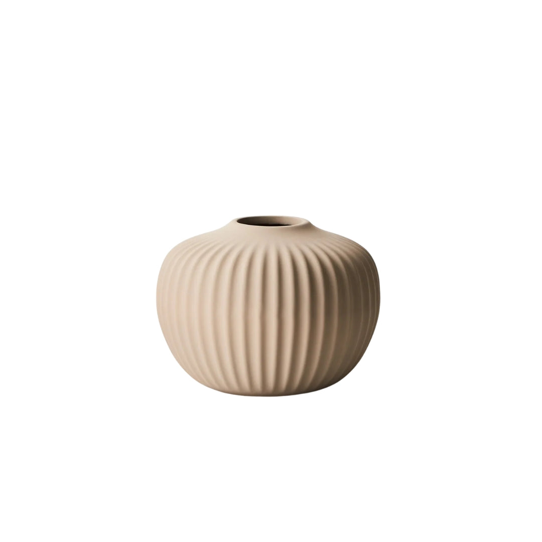 Medium Round Ripple Ceramic Vase – Beige